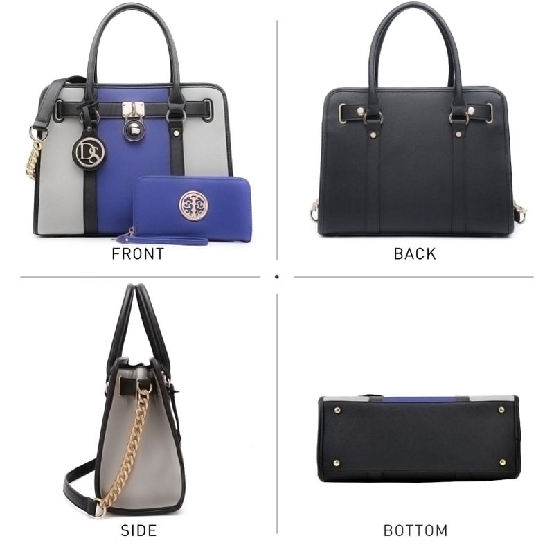 Dasein Two Tone Satchel Handbags Purses for Women Vegan Leather Shoulder Bags Large Tote Bag with Matching Wallet - Image 3